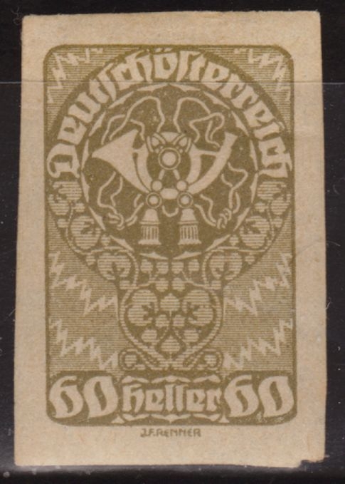 Austria 1919 Scott 216 Sello * Post Horn 60h sin dentar Autriche Osterreich Preobliteré Matasello de Favor con charnela
